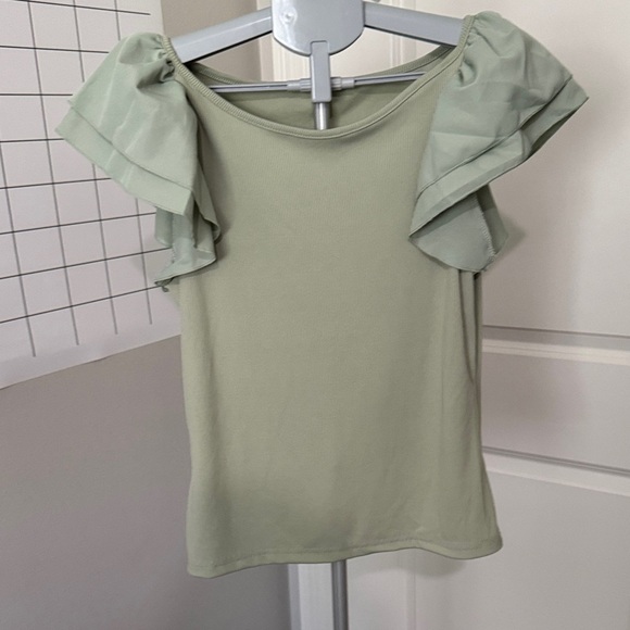 Bundle of 3 Women's Flutter Sleeve Blouses - Beige and Sage and green - Picture 2 of 10